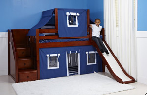Maxtrix staircase bunk bed with slide in chestnut color