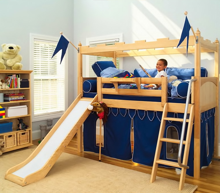 Maxtrix fort loft bed with slide and underbed playhouse tent
