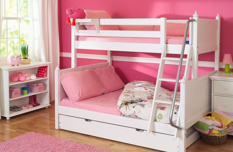girls bunk bed, twin bed over full bed