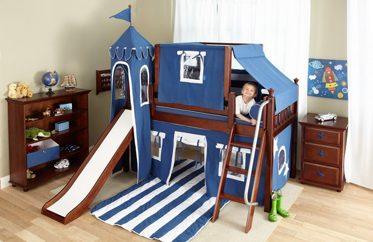 Maxtrix low loft blue castle bed with slide