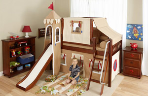 Maxtrix low loft castle bed with slide in brown color