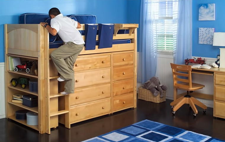 Maxtrix mid loft bed with built in dressers and bookshelf