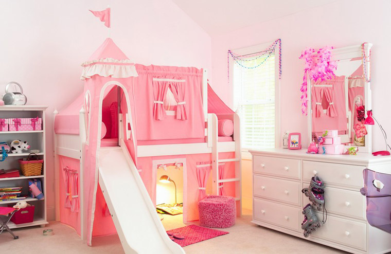 Maxtrix pink princess castle bed with slide and tower
