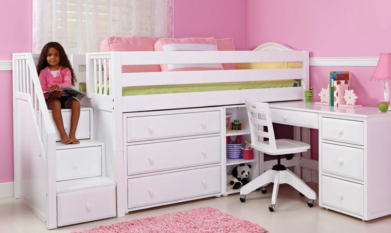 Maxtrix staircase bed for girls with chest and pull out desk