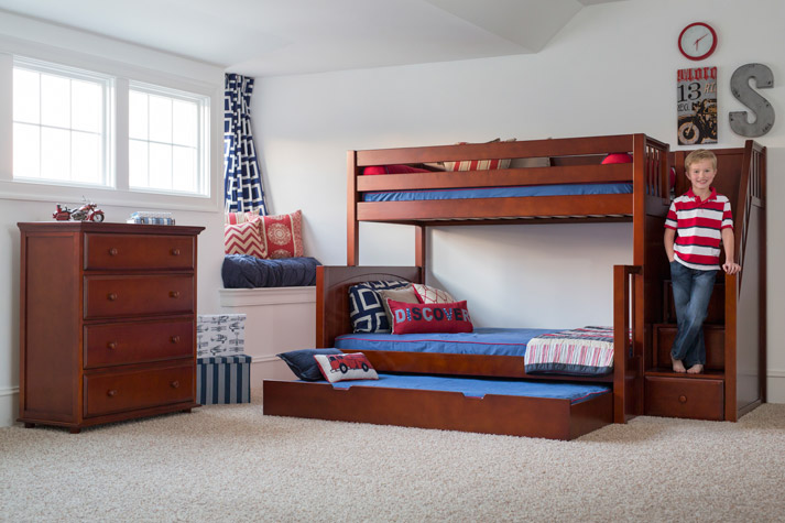 boy with Maxtrix bunk bed and trundle bed