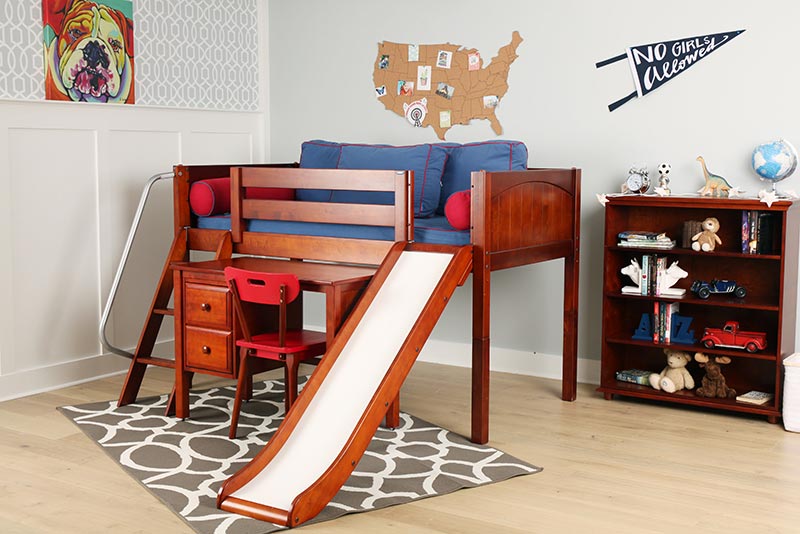 chestnut finish low loft bed by Maxtrix