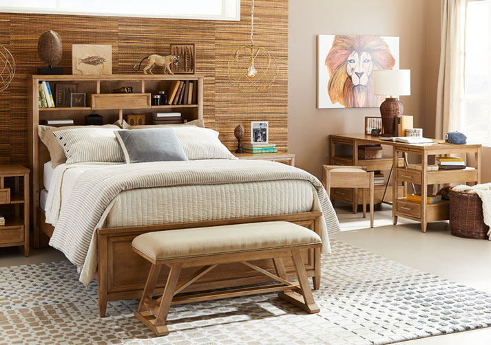 Dylan storage bed in full size and in honey finish