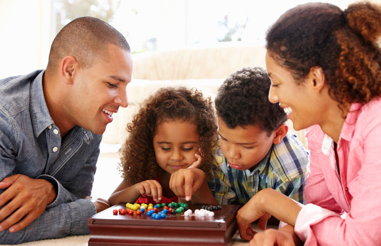 family playing a game together