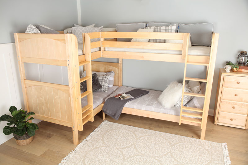 four bed quad bunk bed by Maxtrix with a natural finish