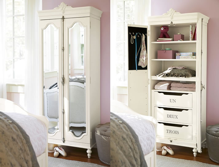 Genevieve armoire with both closed and open door