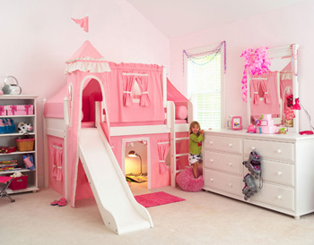 Maxtrix princess bed for girls with slide and canopy