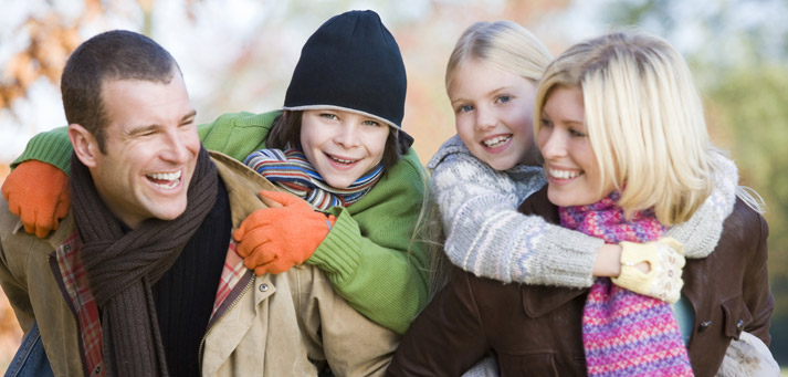 happy family bundled up for winter cold