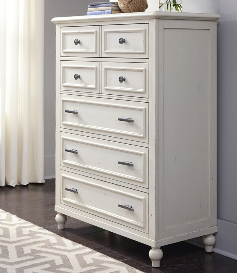 harbor house five drawer chest in pebble white