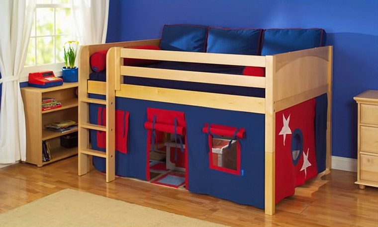 Maxtrix loft bed with underbed playhouse tent
