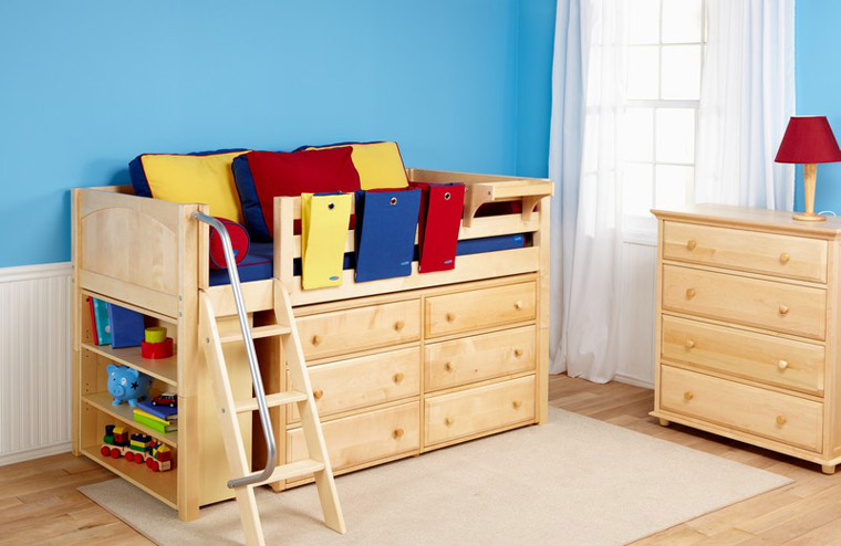 Maxtrix loft storage bed with natural wood color