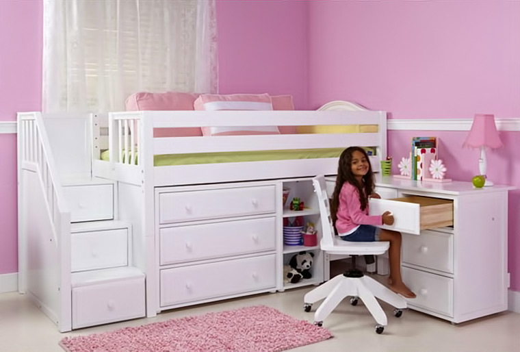 Maxtrix loft storage bed with dresser and bookshelf