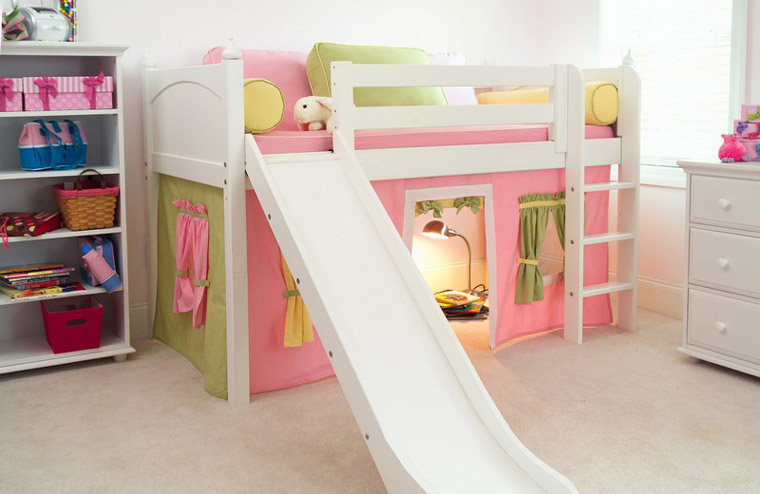 Maxtrix low loft bed with slide and play tent