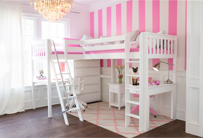 Maxtrix corner loft bed with ladder in white finish