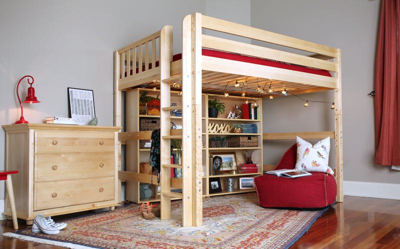 maxtrix extra large loft bed natural finish for high school students