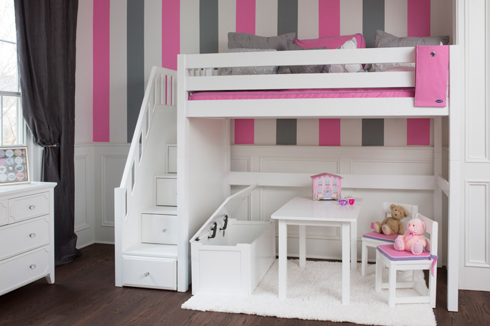 Maxtrix girls staircase loft bed with play area below