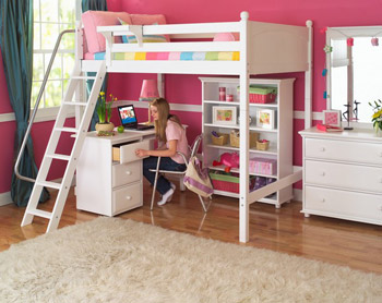 Maxtrix high loft bed with desk and bookshelf underneath