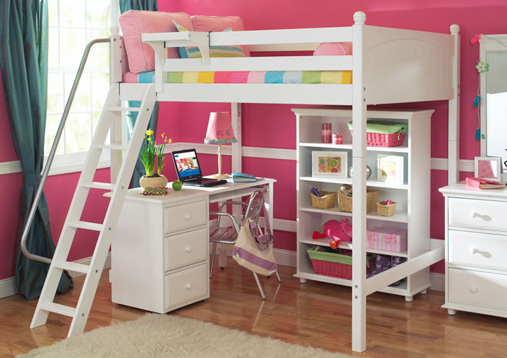 Maxtrix high study loft bed in white finish