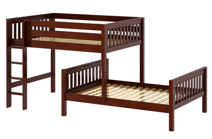 Maxtrix L shaped parallel bunk with straight ladder in chestnut finish