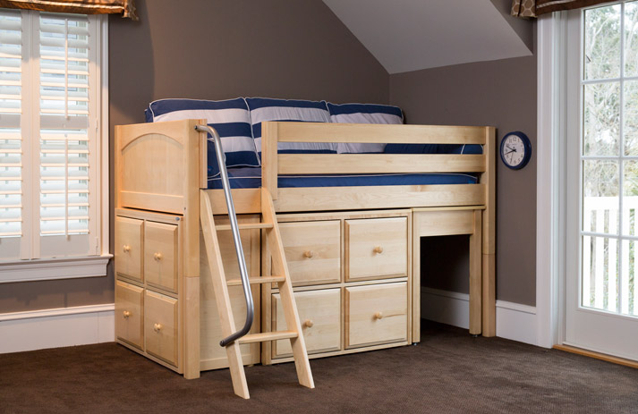 Maxtrix low storage loft bed in natural wood finish