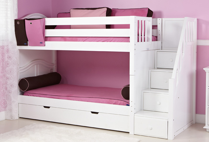 Maxtrix staircase bunkbed in white finish with pink accents