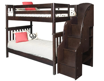 Mission bunk bed with stairs in espresso color