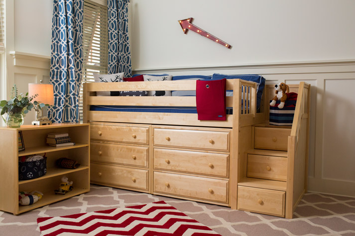 natural wood color storage loft bed