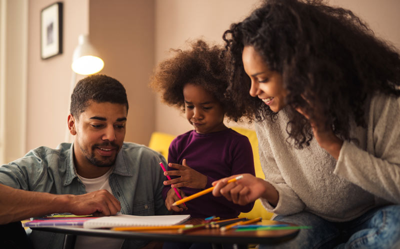 parents helping child with frustrating homework