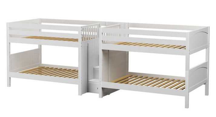 Quad bunk bed system with storage staircase