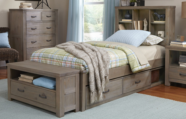 Seaview Collection Bookcase Storage Bed Twin in Driftwood