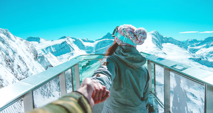 snow covered mountain family vacation