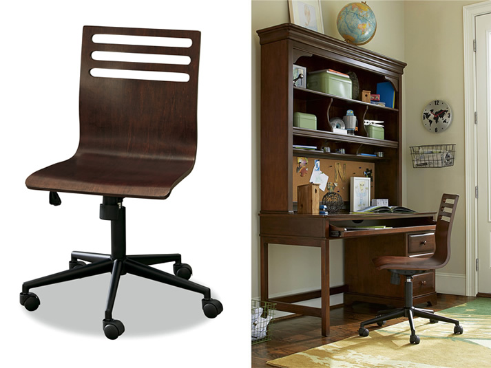 Taylor swivel desk chair in cherry finish with desk and hutch