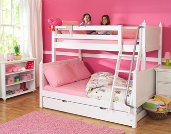 Maxtrix white twin bunk bed over full bunk bed