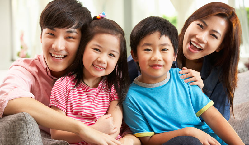 young happy children with parents